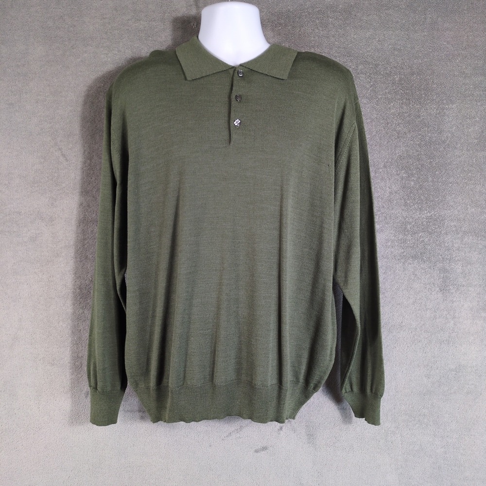 Murano by Raffi Mens Olive Green Wool Blend Long Sleeve Polo Sweater
